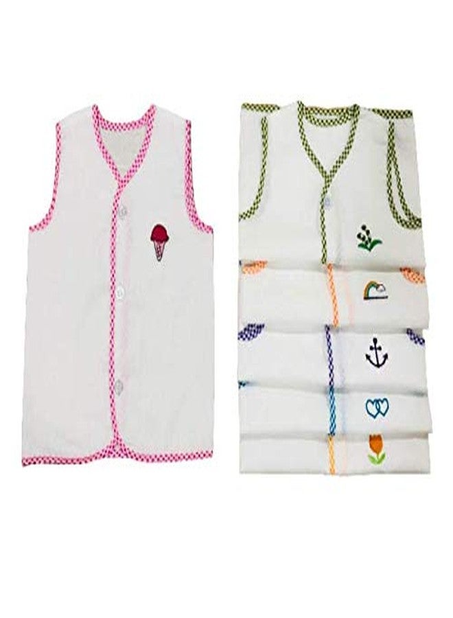 Infantbond Baby Super Soft Cotton Embroidery Jhabla | Vest (Pack of 6)(0-6 Months) - Image 1