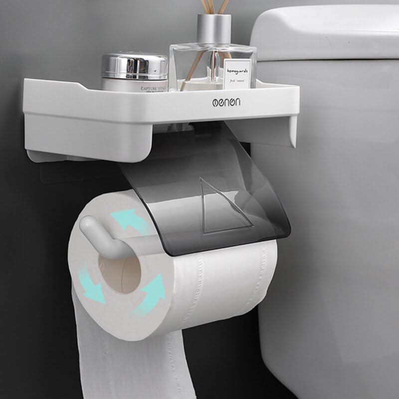 COSKIRA COSKIRA Waterproof Bathroom Toilet Paper Holder Toilet Tissue Paper Roll Holder with Cover/Tissue Holder Roll Paper Rack for Bathroom Kitchen Shelf Wall Mounted Organizer -Grey -1 - Image 3