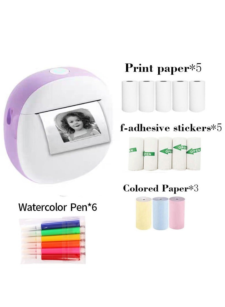 HD Mini Bluetooth Printer - Wrong Questions/Labels/Photos One Click Printing, Portable Thermal Printing Tool, Compatible with iOS/Android Sticker Wireless Inkless Printer with 13 Rolls of Paper, 6 Colored Pens, Essential Tool for Students/Offices  - Image 1