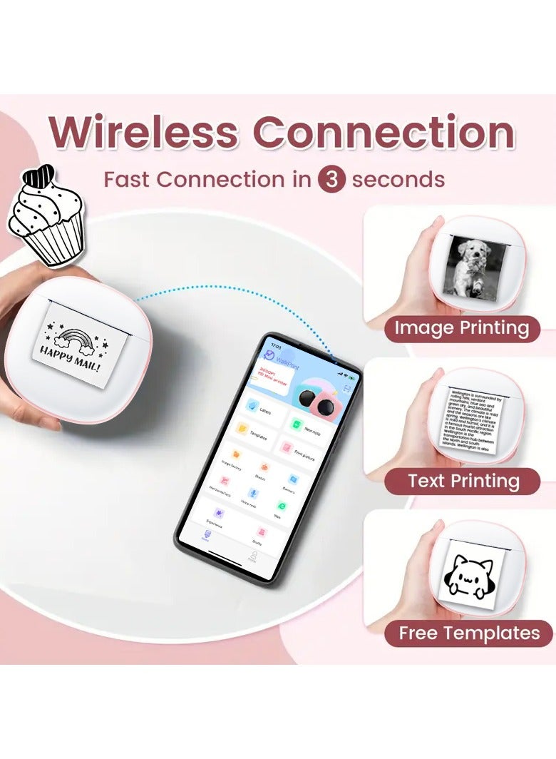 HD Mini Bluetooth Printer - Wrong Questions/Labels/Photos One Click Printing, Portable Thermal Printing Tool, Compatible with iOS/Android Sticker Wireless Inkless Printer with 13 Rolls of Paper, 6 Colored Pens, Essential Tool for Students/Offices  - Image 3