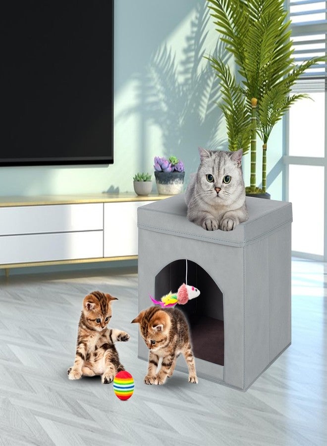 PowerKing Collapsible Cat Bed & Cave - Foldable Cat Condo for Indoor Rest, 13 x 13 x 13 inches (Grey) - Image 5