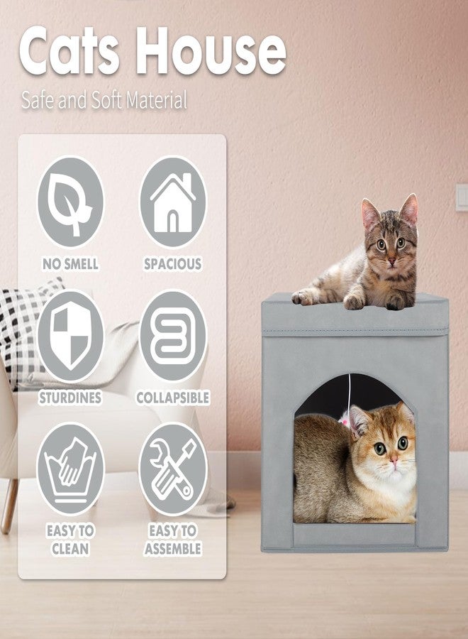 PowerKing Collapsible Cat Bed & Cave - Foldable Cat Condo for Indoor Rest, 13 x 13 x 13 inches (Grey) - Image 2