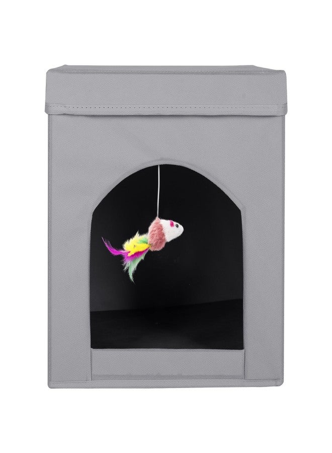 PowerKing Collapsible Cat Bed & Cave - Foldable Cat Condo for Indoor Rest, 13 x 13 x 13 inches (Grey) - Image 1