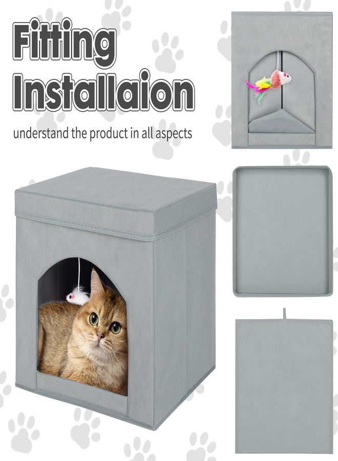 PowerKing Collapsible Cat Bed & Cave - Foldable Cat Condo for Indoor Rest, 13 x 13 x 13 inches (Grey) - Image 3