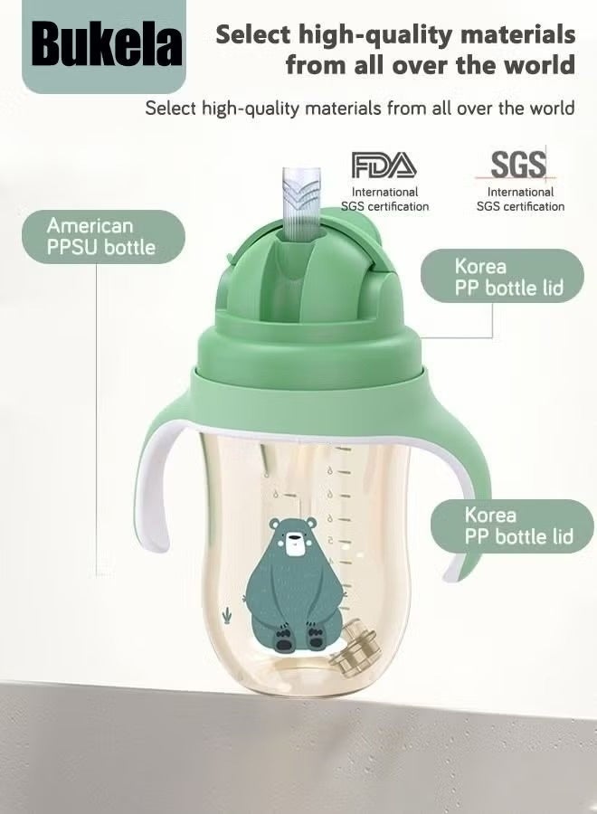 كيلا كوب شرب للأطفال من PPSU، مناسب للأولاد والبنات، مصنوع من مادة القش، مقاوم للانسكاب، مناسب للمدرسة، للاستخدام الداخلي أو الخارجي، خالٍ من مادة BPA، سهل الإمساك، لون أخضر، 325 مل - Image 2