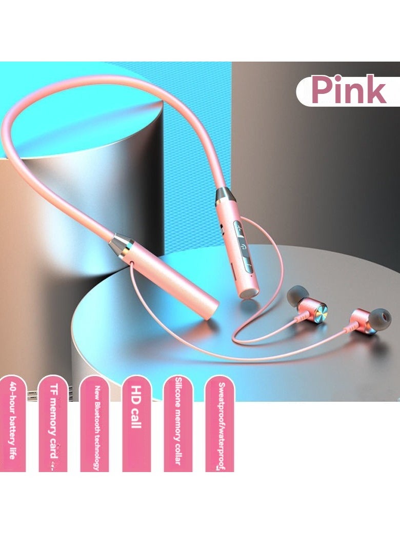 Generic Wireless bluetooth sports earphones hanging neck type ultra long standby bluetooth music earphones pink  - Image 1