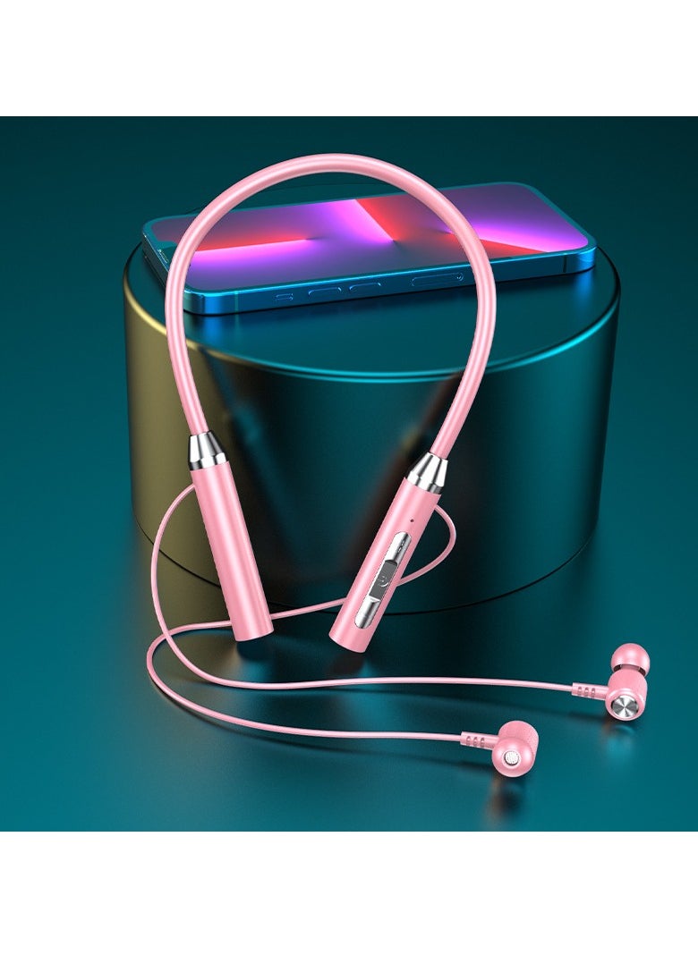 Generic Wireless bluetooth sports earphones hanging neck type ultra long standby bluetooth music earphones pink  - Image 2