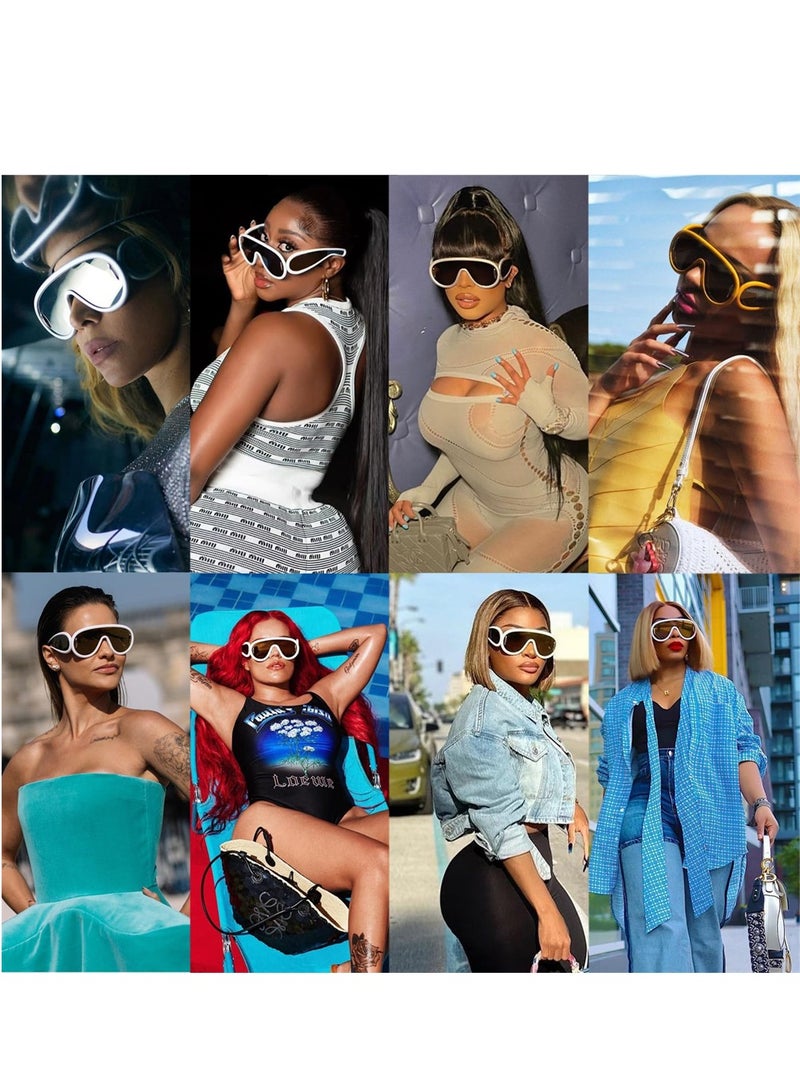 Excefore Fashion Wave Mask Sunglasses, Trendy Oversized One Piece Round Sunglasses, Women Men Fashion Smooth Frame Wave Mask Shades, Big Siamese Lenses, Luxury Designer Y2K Punk Shades - Image 4