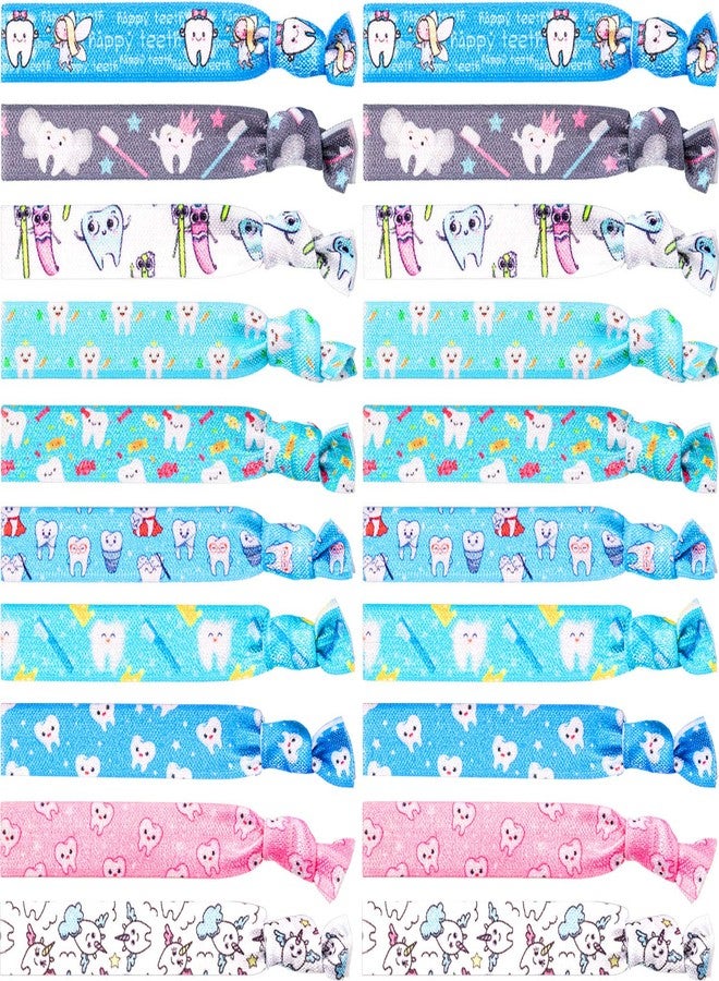 BBTO 20 Pieces Dental Gifts Hair Ties Tooth Patterned Headbands Elastic Ribbon Ponytail Holders No Crease Hairbands Accessories for Women Dental Hygienist Assistant Christmas Gifts - Image 1