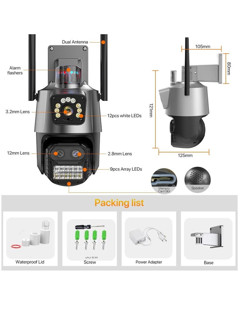 Generic - 8MP Three Lens WIFI IP Camera 4K HD Dual Screen PTZ Camera Auto Tracking Security CCTV Camera 4MP P2P Video Surveillance iCSee - Image 1
