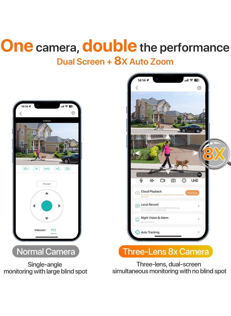 Generic - 8MP Three Lens WIFI IP Camera 4K HD Dual Screen PTZ Camera Auto Tracking Security CCTV Camera 4MP P2P Video Surveillance iCSee - Image 1