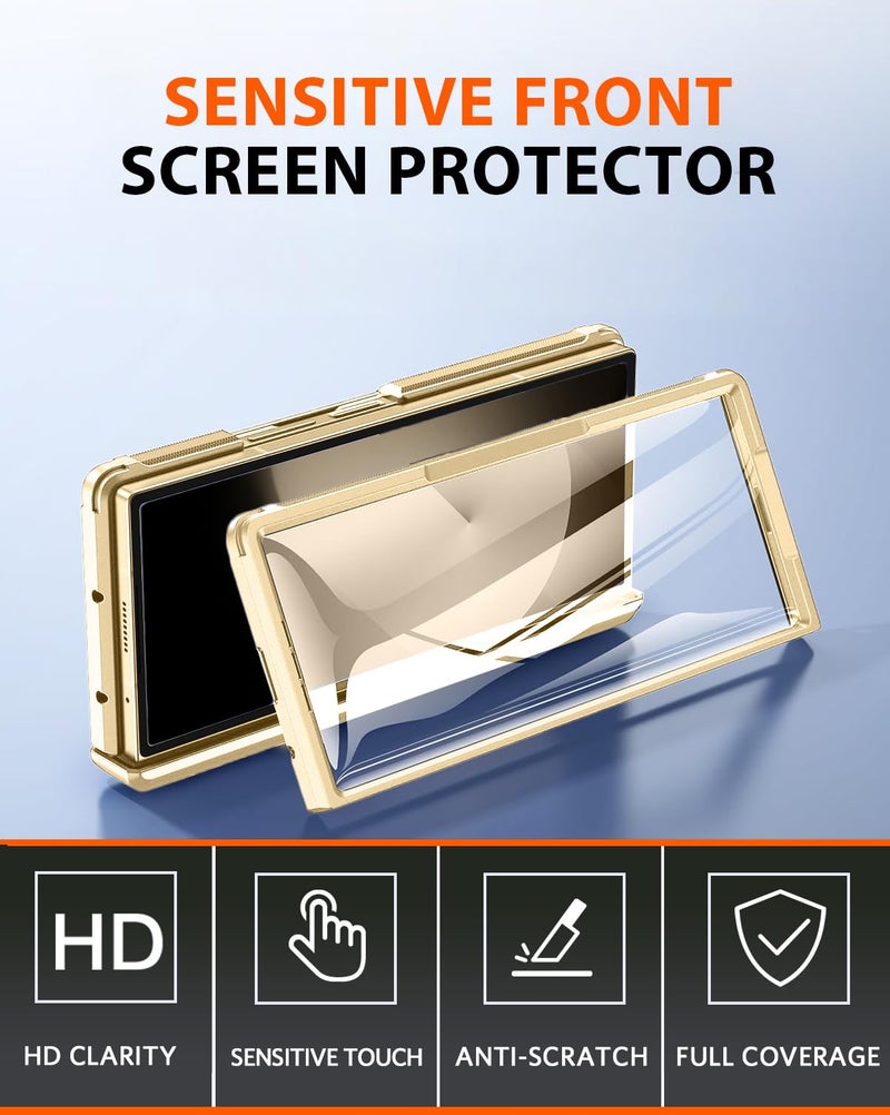 NINKI for Samsung Z Fold 5 Case with S Pen and Kickstand, Built in Screen Protector Hinge Protective Plating Leather Phone Cover for Samsung Galaxy Z Fold 5 Case with S Pen Holder and Stand â€“ Gold - Image 4