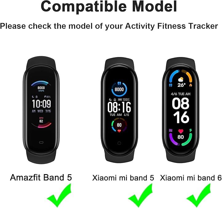 CERLINK Mi Band 5 & Mi Band 6 SmartWatch Strap, Silicone Adjustable Men Women Wristband-Black,Navy,Grey,White - Image 2