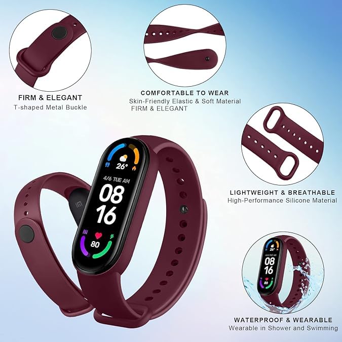 CERLINK Mi Band 5 & Mi Band 6 SmartWatch Strap, Silicone Adjustable Men Women Wristband-Black,Navy,Grey,White - Image 3
