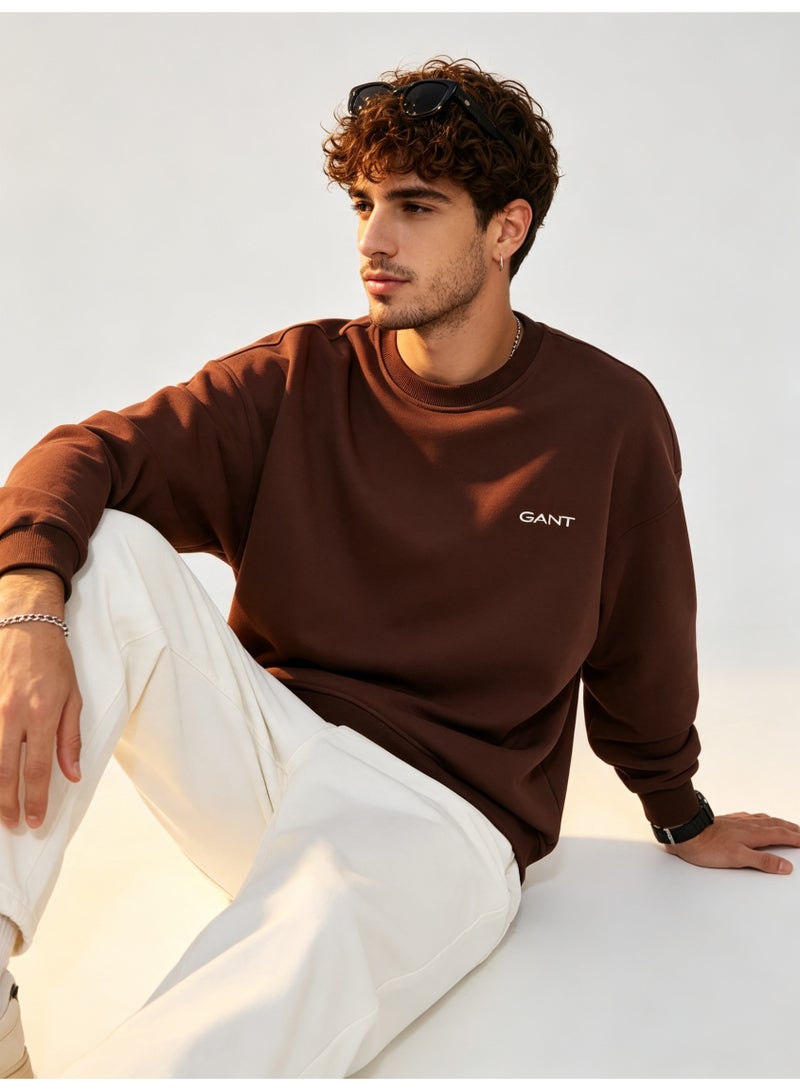 GANT Men's and Women's Crew Neck Sweatshirt, Casual Long Sleeve Pullover, Brown - Image 1