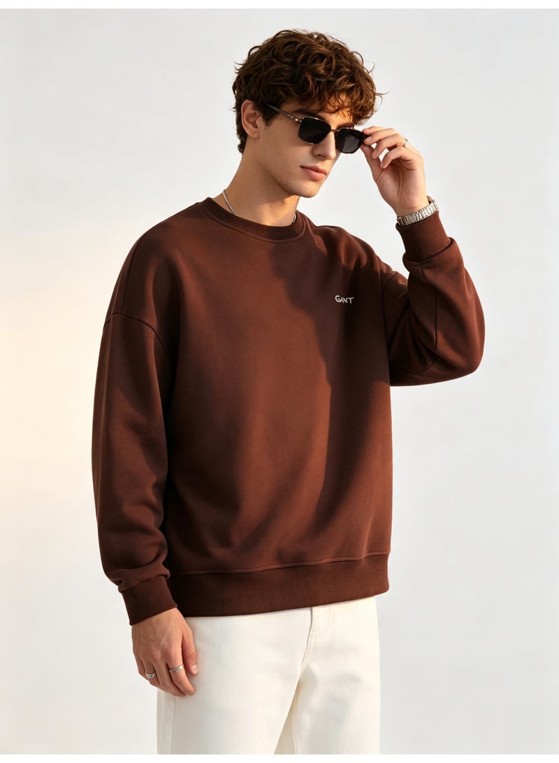 GANT Men's and Women's Crew Neck Sweatshirt, Casual Long Sleeve Pullover, Brown - Image 5