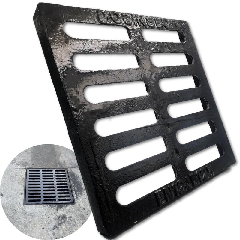 MOSINSBO غطاء تصريف من الحديد الزهر MOSINSBO 10x10 غطاء تصريف خارجي من الدرجة B متين وقوي للدرنات السوداء المربعة لتصريف الممرات والحدائق والمرائب