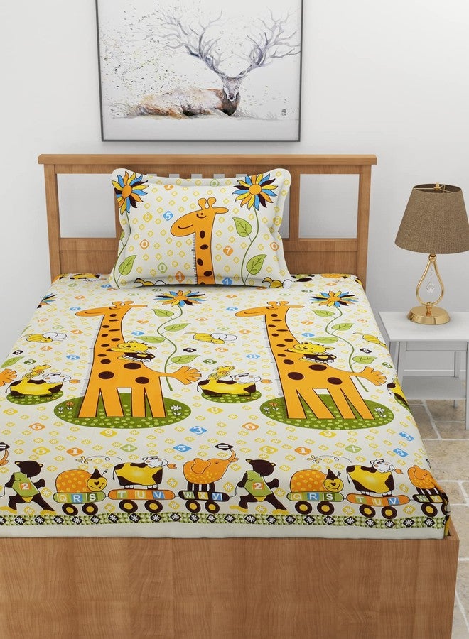 BREVARD Premium Glace Cotton 180 TC Single Bedsheet with 1 King Size Pillow Cover (60×90 Inches, Light Yellow) - Image 2