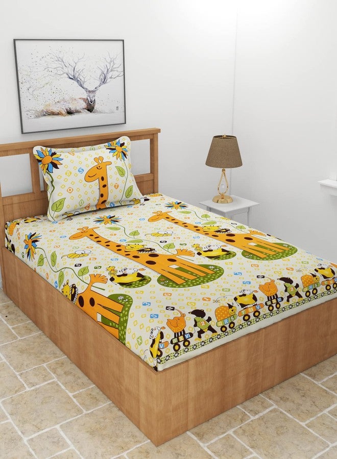 BREVARD Premium Glace Cotton 180 TC Single Bedsheet with 1 King Size Pillow Cover (60×90 Inches, Light Yellow) - Image 1