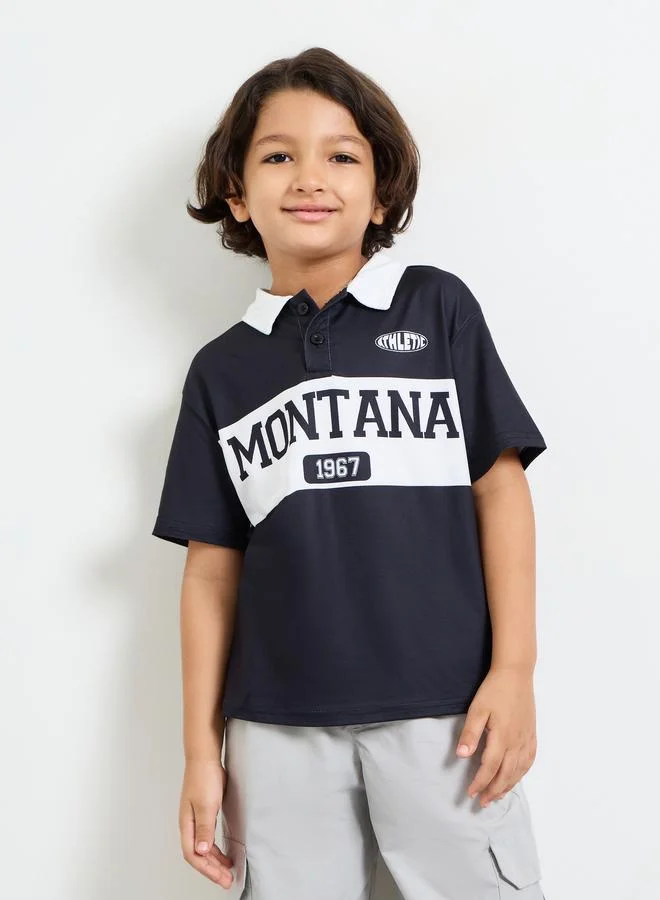 ستايلي Boys Oversized Text Printed Polo T-Shirt
