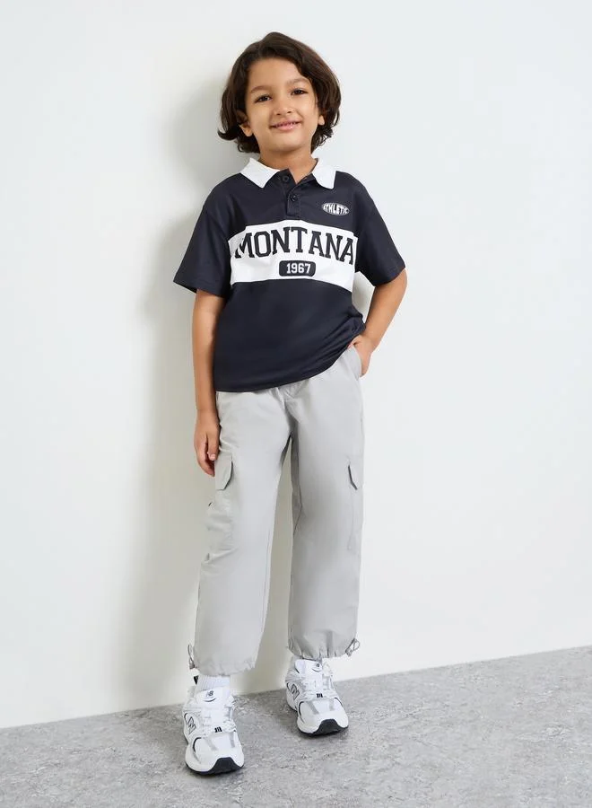 ستايلي Boys Oversized Text Printed Polo T-Shirt