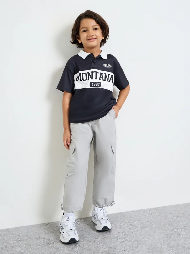 Styli Styli Boys Oversized Text Printed Polo T-Shirt