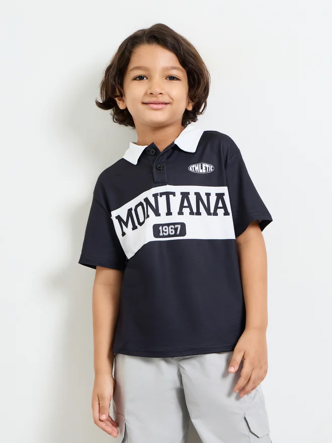 Styli Styli Boys Oversized Text Printed Polo T-Shirt