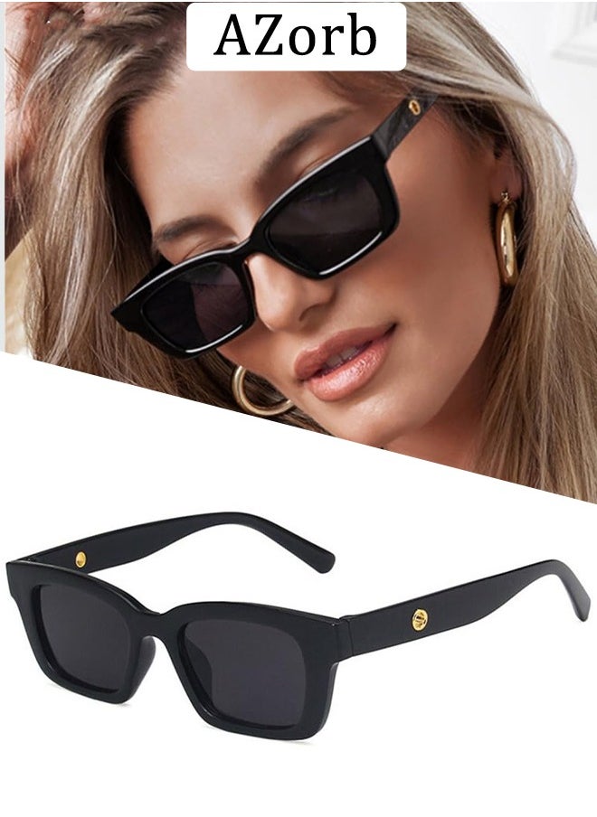 AZorb Women's Sunglasses Rectangle Fashion Circle Decoration Sun Glassess Women Men Retro Ladies Sunglass Cat Eye Shades for UV400 Protection Eyewear Black  - Image 1