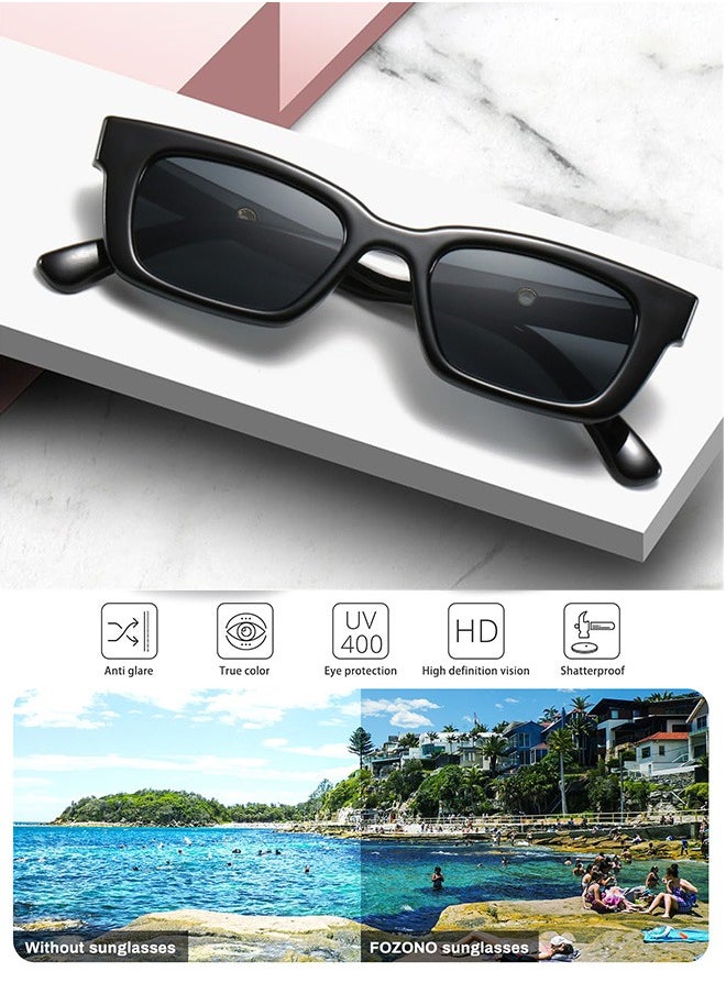 AZorb Women's Sunglasses Rectangle Fashion Circle Decoration Sun Glassess Women Men Retro Ladies Sunglass Cat Eye Shades for UV400 Protection Eyewear Black  - Image 2