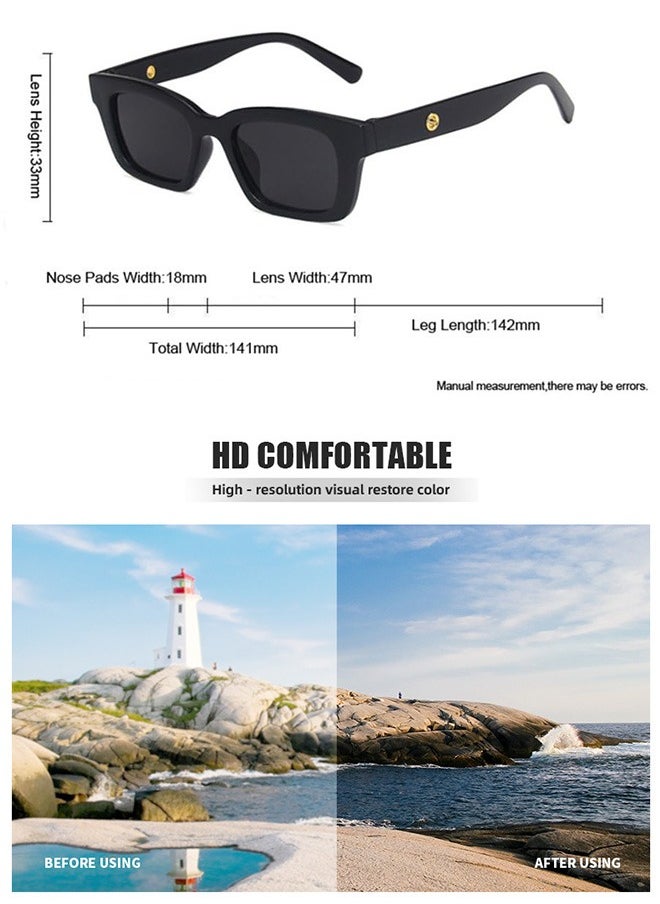 AZorb Women's Sunglasses Rectangle Fashion Circle Decoration Sun Glassess Women Men Retro Ladies Sunglass Cat Eye Shades for UV400 Protection Eyewear Black  - Image 5