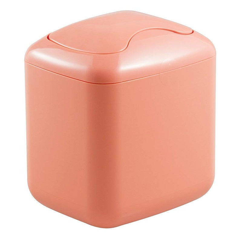 InterDesign Una Vanity Countertop Plastic Dustbin/Trash Can, Dimensions: (6 x 6 x 7) Inches, Coral - Image 1