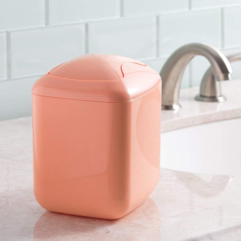 InterDesign Una Vanity Countertop Plastic Dustbin/Trash Can, Dimensions: (6 x 6 x 7) Inches, Coral - Image 5