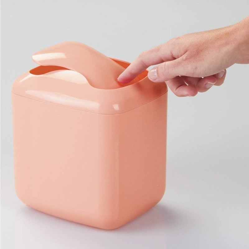 InterDesign Una Vanity Countertop Plastic Dustbin/Trash Can, Dimensions: (6 x 6 x 7) Inches, Coral - Image 4