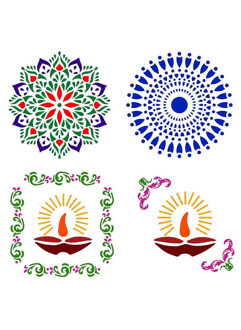 SOLOBOLO - Solobolo Mandala Rangoli Stencil with 6 Rangoli Colours| Mandala Rangoli Stencil | Diwali Diya Rangoli Stencil | Corner Rangoli Stencil |Border Rangoli Stencil | Set of 5 | RN501 - Image 1