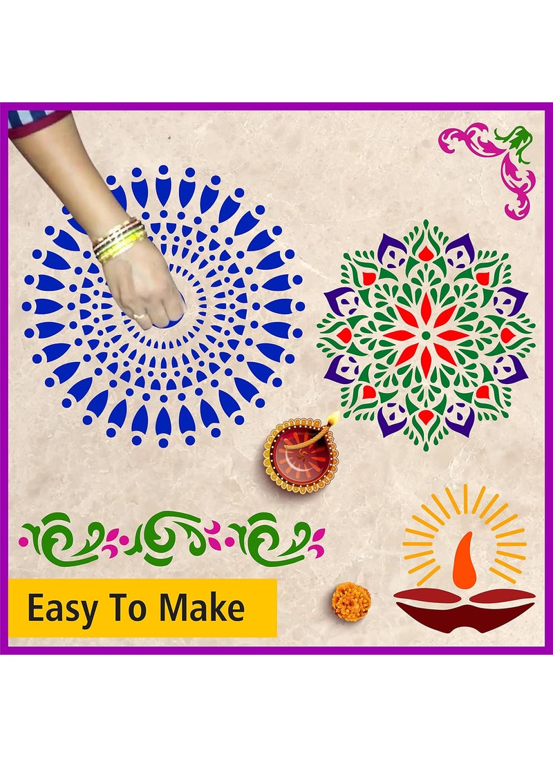 SOLOBOLO - Solobolo Mandala Rangoli Stencil with 6 Rangoli Colours| Mandala Rangoli Stencil | Diwali Diya Rangoli Stencil | Corner Rangoli Stencil |Border Rangoli Stencil | Set of 5 | RN501 - Image 1