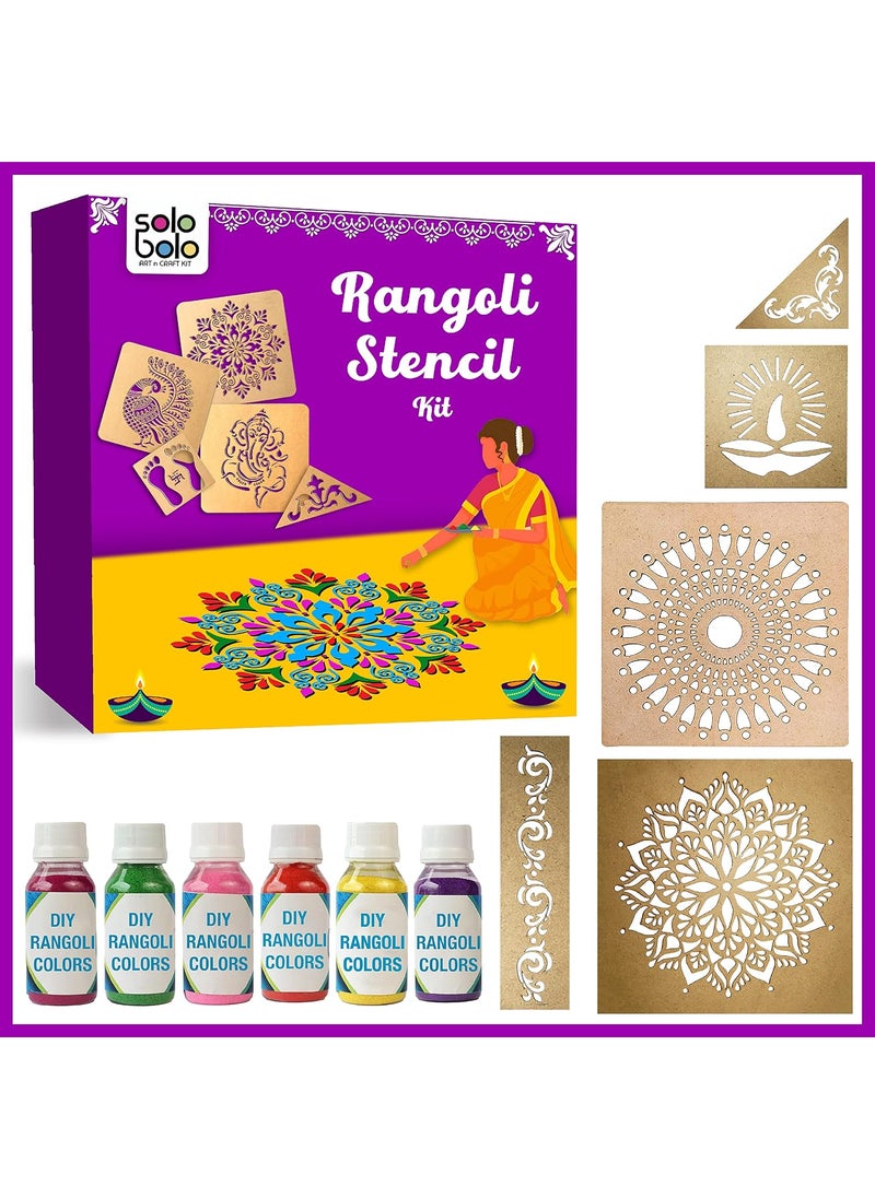 SOLOBOLO - Solobolo Mandala Rangoli Stencil with 6 Rangoli Colours| Mandala Rangoli Stencil | Diwali Diya Rangoli Stencil | Corner Rangoli Stencil |Border Rangoli Stencil | Set of 5 | RN501 - Image 1