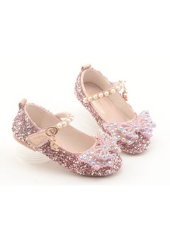 Generic New style girls' small high-heeled leather shoes with sequined uppers and bowknot princess shoes for stage performances  - Image 2