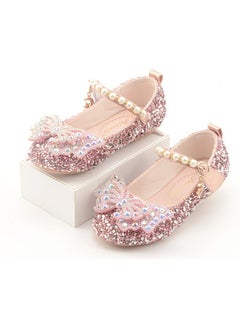 Generic New style girls' small high-heeled leather shoes with sequined uppers and bowknot princess shoes for stage performances  - Image 3
