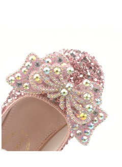 Generic New style girls' small high-heeled leather shoes with sequined uppers and bowknot princess shoes for stage performances  - Image 5