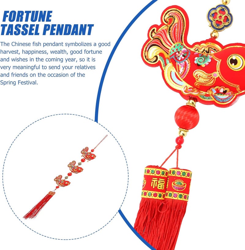 klarako Ornament Chinese Decor 2022 New Year Decor Spring Festival Pendant Chinese Hanging Pendant 2022 Fish Pendant New Year Supply Tiger Year Decor Polyester China Tassel - Image 4