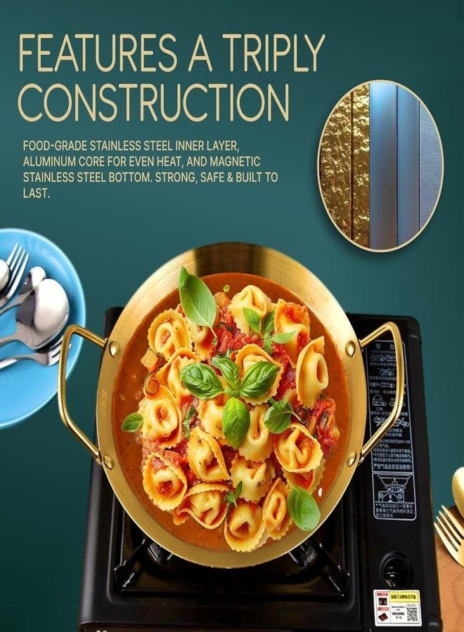 Crega Heavy Stainless Steel Kadai Golden, Traditional Round Base Wok with Double Handles for Stir Fry, Cooking, and Sauteing, Durable and Easy to Clean, Ideal for Home Kitchen. - Image 4