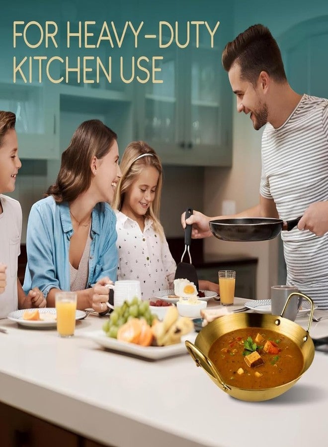 Crega Heavy Stainless Steel Kadai Golden, Traditional Round Base Wok with Double Handles for Stir Fry, Cooking, and Sauteing, Durable and Easy to Clean, Ideal for Home Kitchen. - Image 3