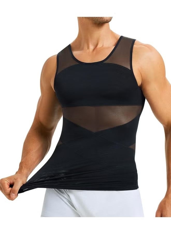 Gonice Chest Compression Vest Men Body Shaper Sleeveless Posture Corrector Slimming Waist Control Tummy Trimmer Mesh Tops Compression Shirt for Men Slimming Undershirt Body Shaper Tank top Shapewear Vest  - Image 1