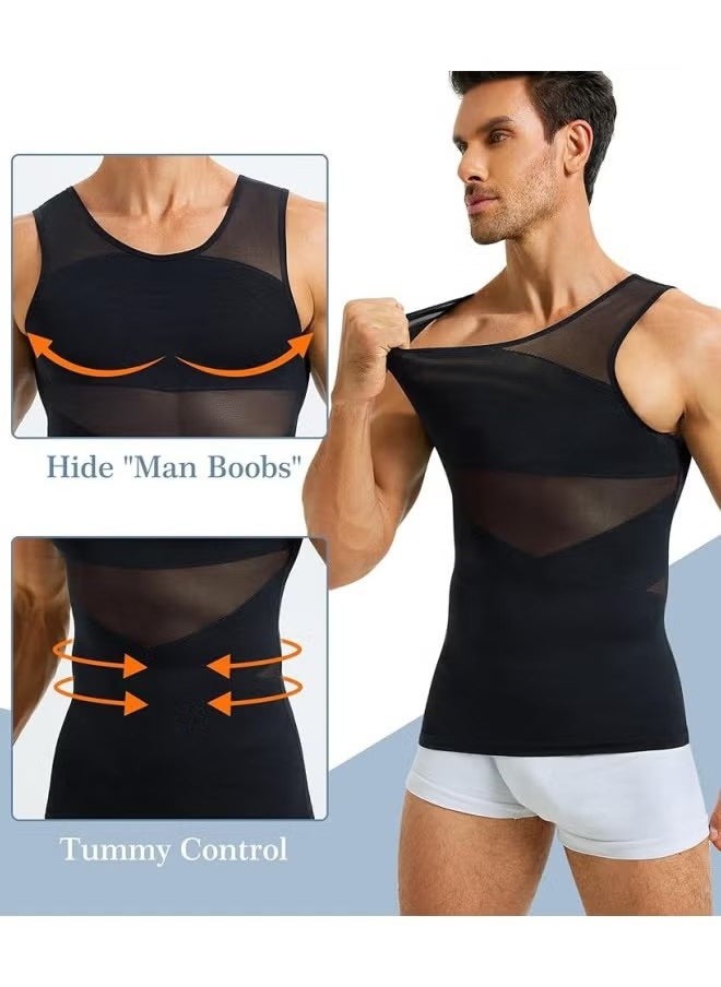 Gonice Chest Compression Vest Men Body Shaper Sleeveless Posture Corrector Slimming Waist Control Tummy Trimmer Mesh Tops Compression Shirt for Men Slimming Undershirt Body Shaper Tank top Shapewear Vest  - Image 2