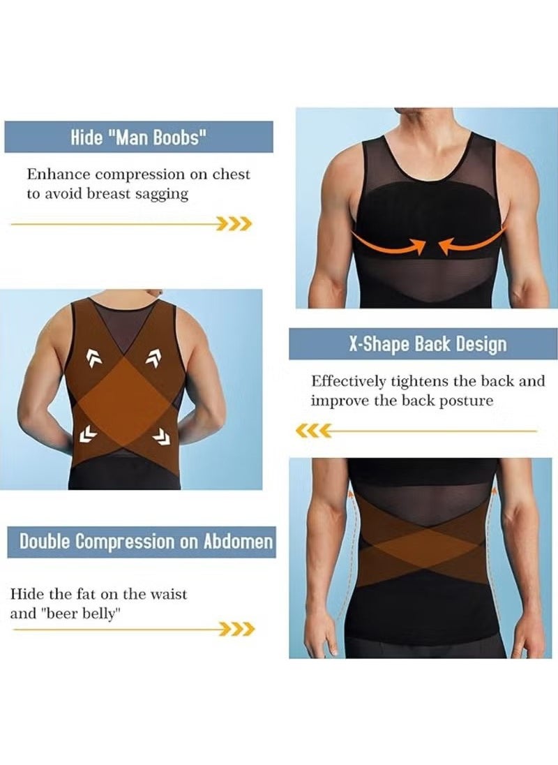 Gonice Chest Compression Vest Men Body Shaper Sleeveless Posture Corrector Slimming Waist Control Tummy Trimmer Mesh Tops Compression Shirt for Men Slimming Undershirt Body Shaper Tank top Shapewear Vest  - Image 5