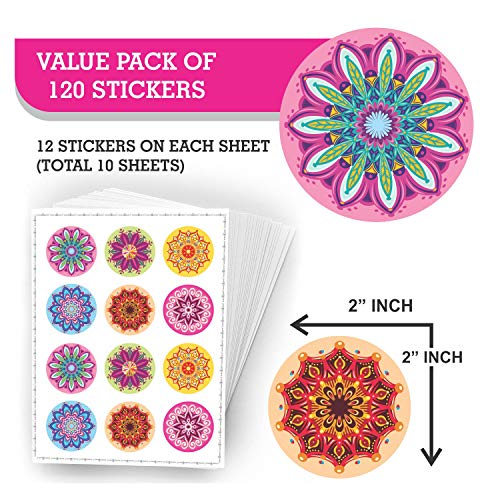 PARTH IMPEX Mandala Stickers Seals Labels - (Pack of 120) 2" Large Round Decals for Wall Laptop Water Bottles Holiday Greeting Cards Gift Envelopes Boxes - Image 2