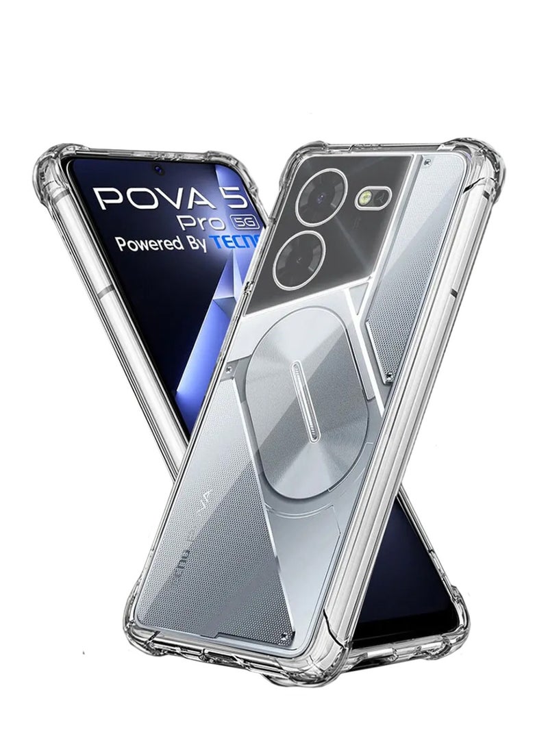 Techie Tecno Pova 5 Pro Soft TPU Bumper Corner Ultra Slim Clear Case Shockproof Anti Fingerprint Transparent Protective Back Cover - Image 1