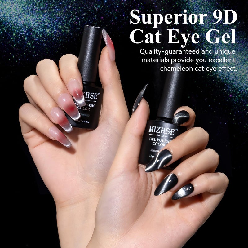 MIZHSE 9D Cat Eye Gel Nail Polish, Silver Magnetic Gel Polish with Magnet Stick, Magic Shimmer Galaxy Effect Holographic Glitter Silky Cat Eye Nail Polish Soak Off Nail Art Salon Manicure DIY at Home - Image 3