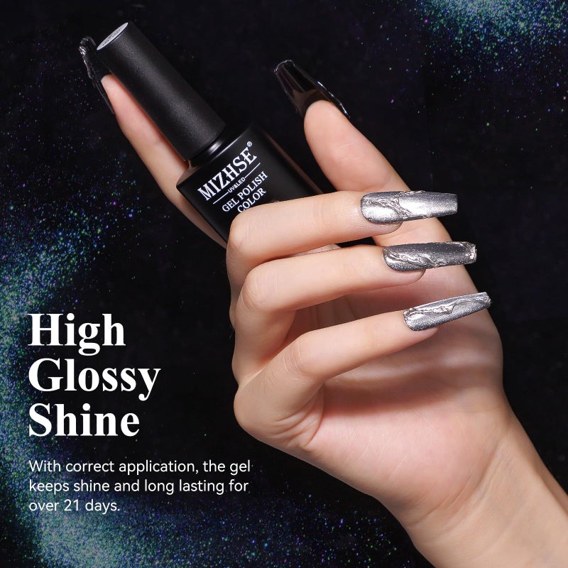 MIZHSE 9D Cat Eye Gel Nail Polish, Silver Magnetic Gel Polish with Magnet Stick, Magic Shimmer Galaxy Effect Holographic Glitter Silky Cat Eye Nail Polish Soak Off Nail Art Salon Manicure DIY at Home - Image 4