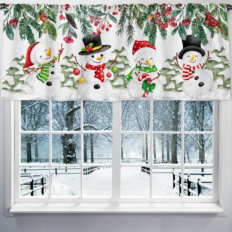 AnyDesign Christmas Curtain Valance 54 x 20 Inch Snowman Valance Curtain Rod Pocket Plants Short Window Treatment for Xmas Home Window Decor